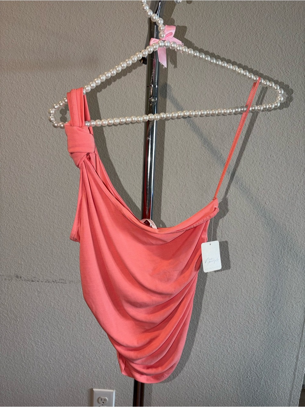 Free People One Shoulder Ruched Bodysuit in Coral Crimson